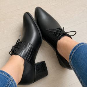 botin ref 566 cuero negro x croco